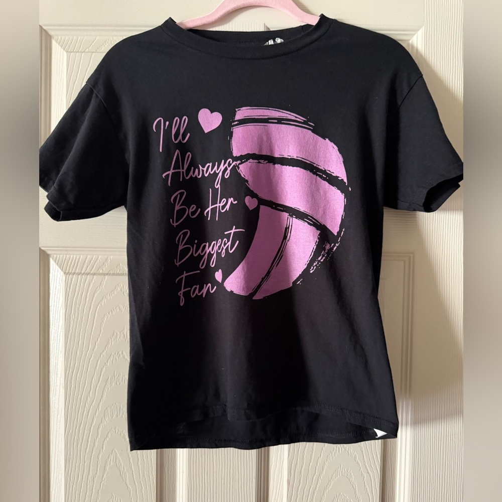 Gildan Kids Black Tee with Pink Graphic Volleyball Fan